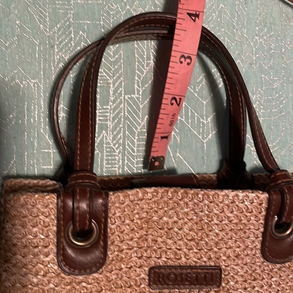 Rosetti Woven Straw Tan Purse With Brown Faux Leather Handles & trim intage EUC - Picture 8 of 13